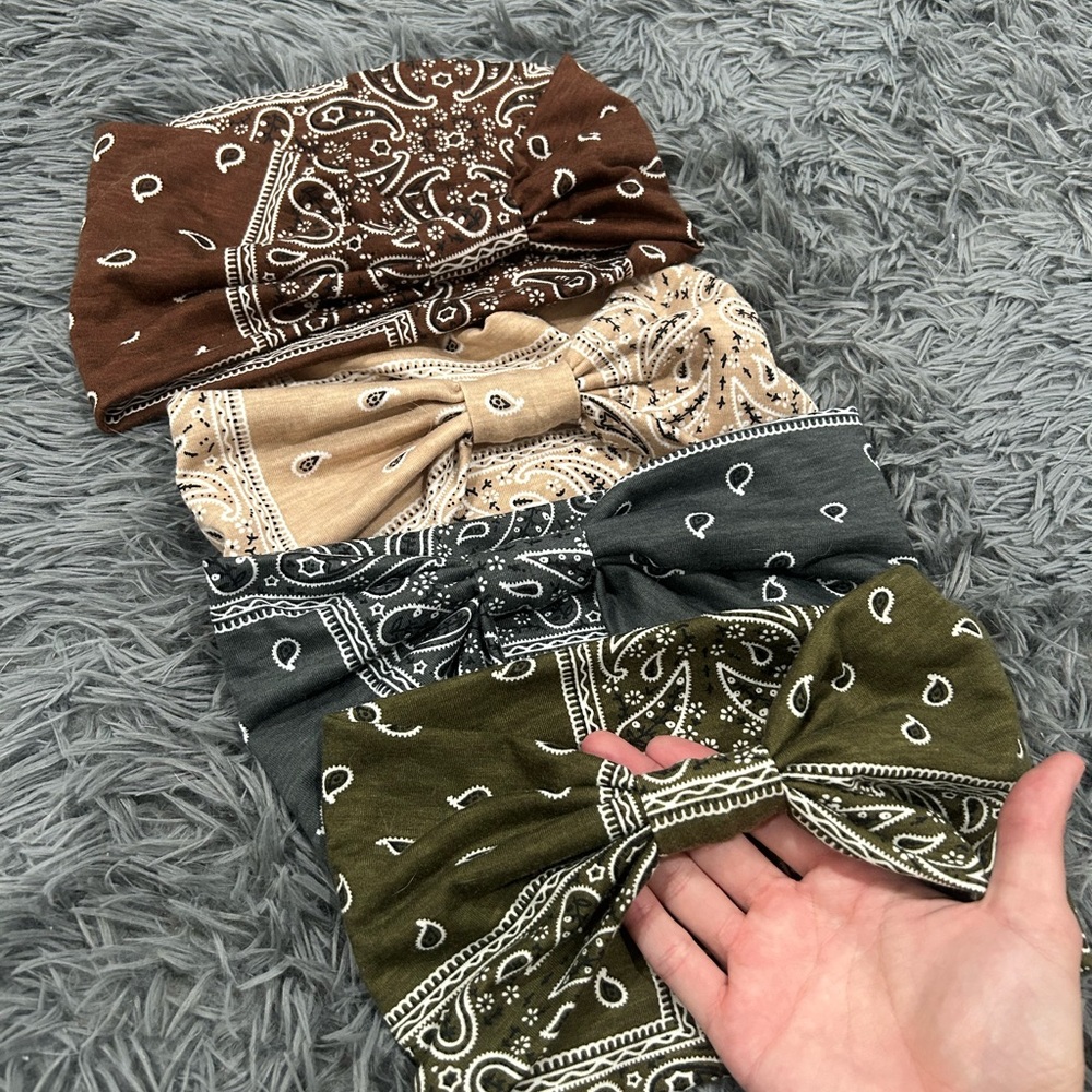 Set of Bandana Headbands in Brown, Tan, Gray, and Green